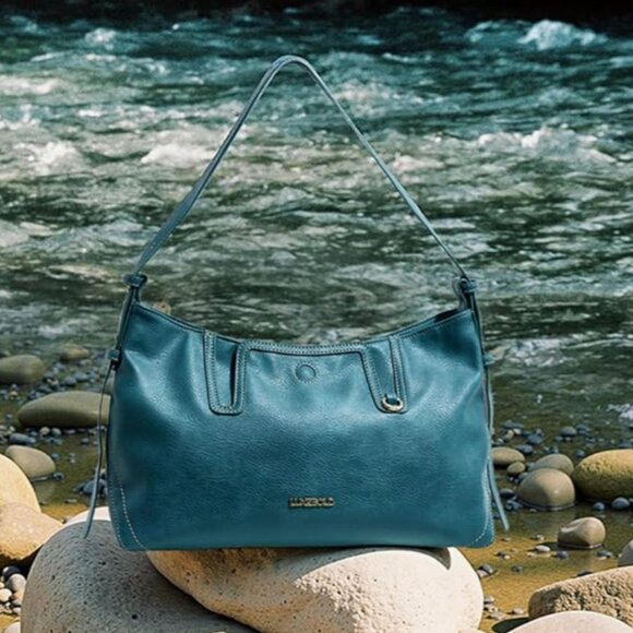 LuxeBold | Vegan Leather Slouchy Teal Shoulder Ajustable Strap Hobo Bag - NWOT - Picture 13 of 15